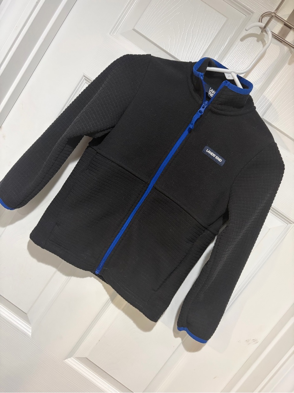 LAND’S END Kids' Black Fleece Jacket with Blue Trim